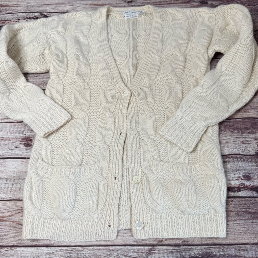 JH Collectibles Cardigan Sweater Wool Angora Cable Knit Women Small